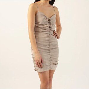 J.O.A Tan Fitted Front Tie Ruched Mini Dress Size S